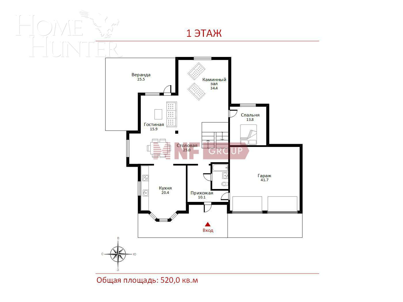 2-этажный коттедж 620 м² с отделкой