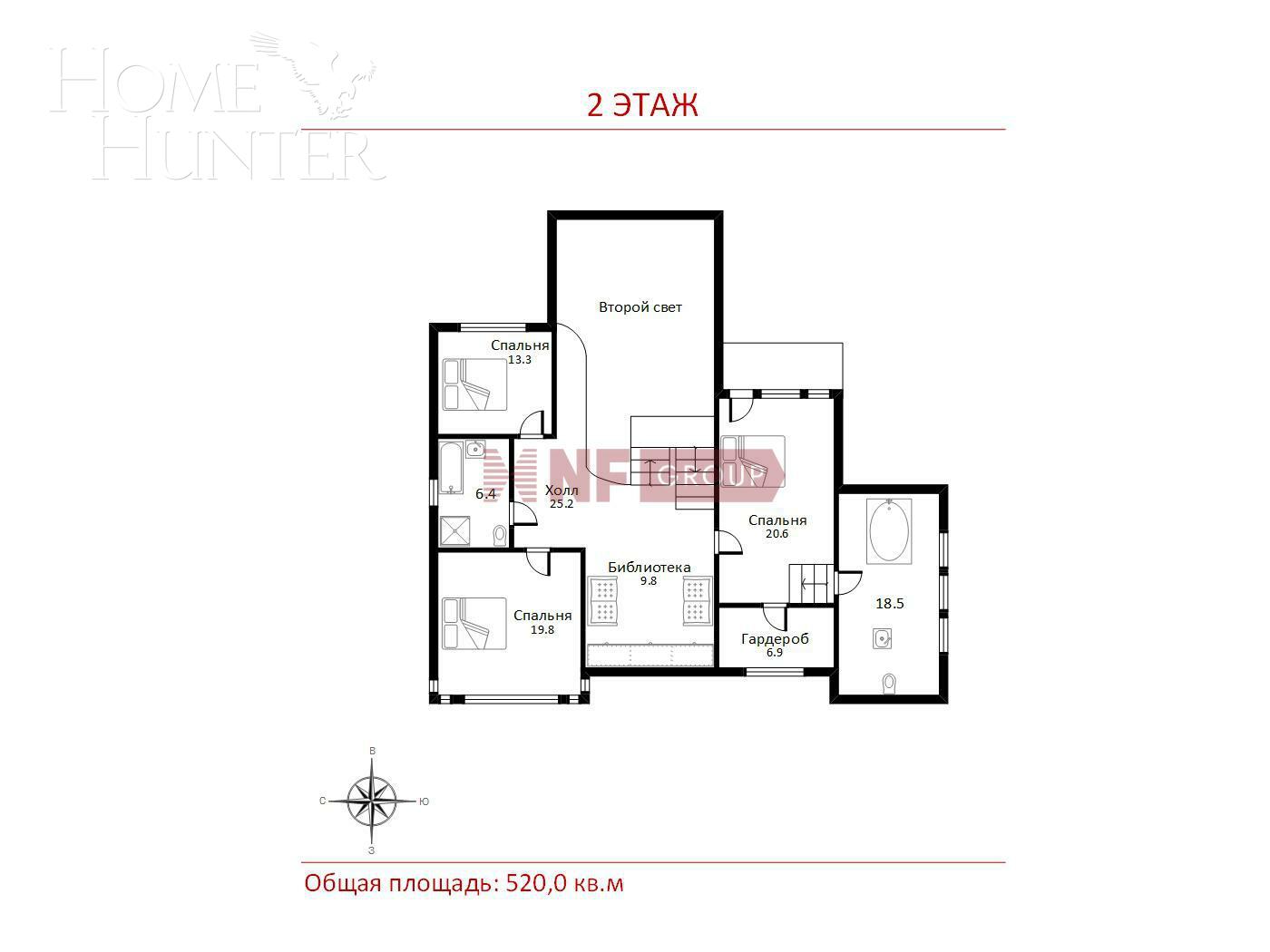 2-этажный коттедж 620 м² с отделкой