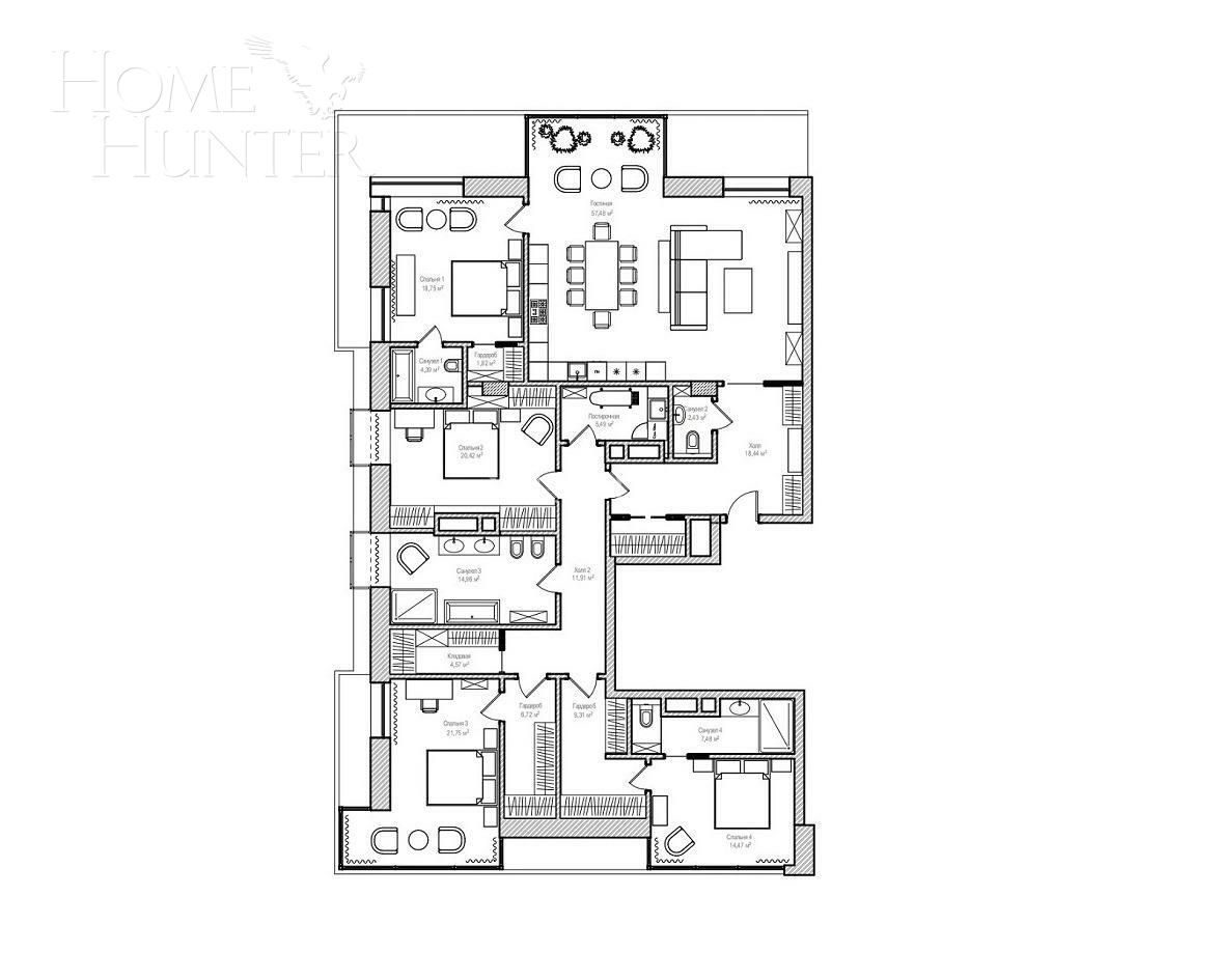 5-КОМН. КВАРТИРА БЕЗ ОТДЕЛКИ 206.3 М² НА 3 ЭТАЖЕ