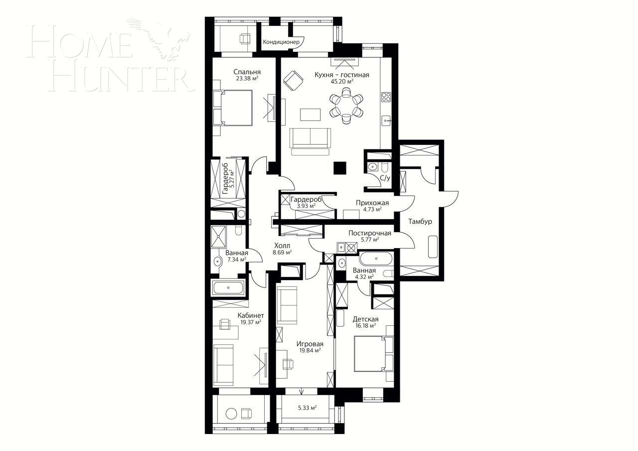 4-КОМН. КВАРТИРА С ОТДЕЛКОЙ 179.4 М² НА 8 ЭТАЖЕ