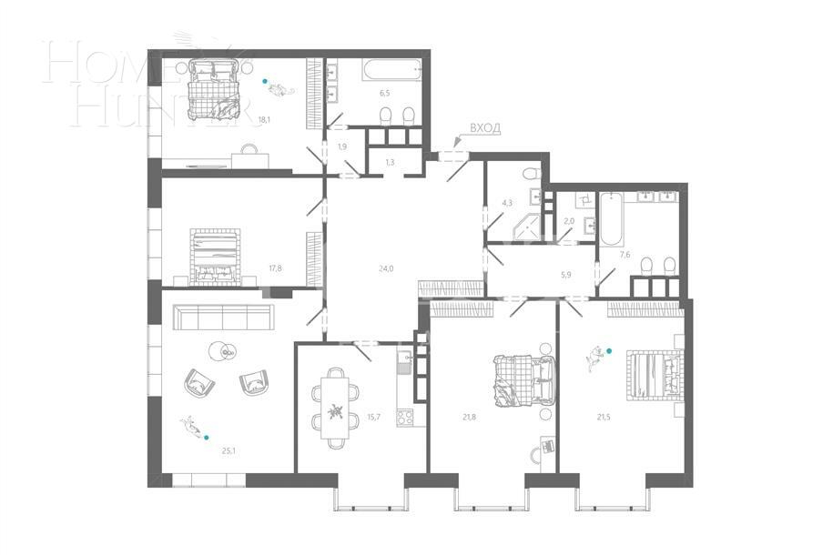 5-КОМН. КВАРТИРА БЕЗ ОТДЕЛКИ 180 М² НА 16 ЭТАЖЕ