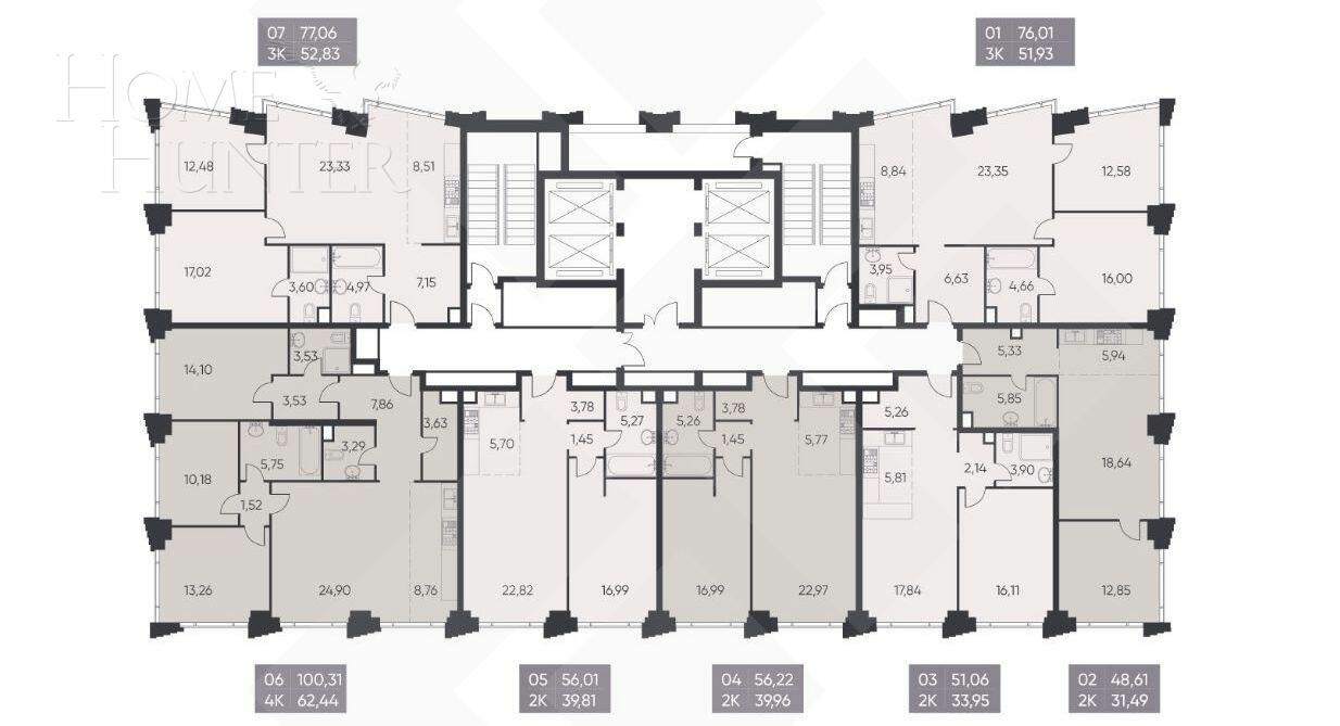 3-КОМН. КВАРТИРА БЕЗ ОТДЕЛКИ 74.1 М² НА 20 ЭТАЖЕ