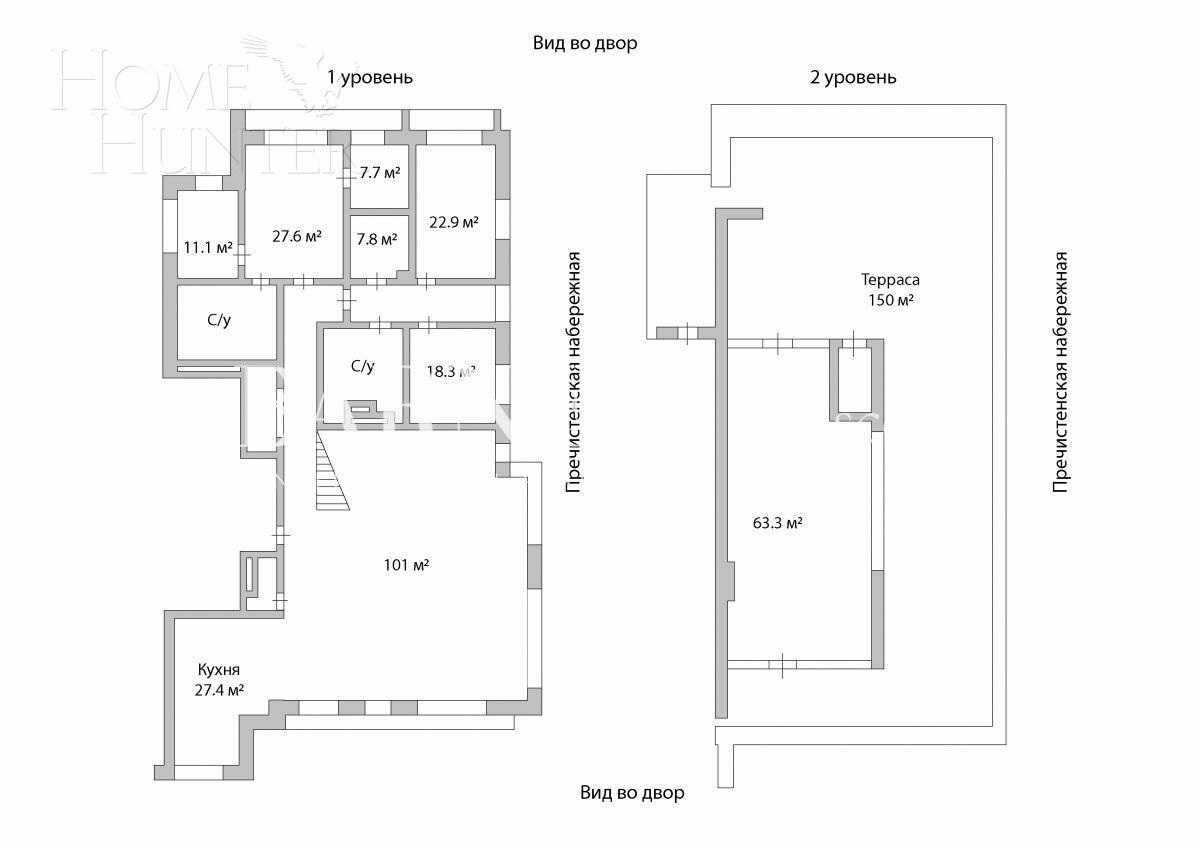 2-УРОВНЕВЫЙ ПЕНТХАУС БЕЗ ОТДЕЛКИ 435.2 М² НА 6 ЭТАЖЕ