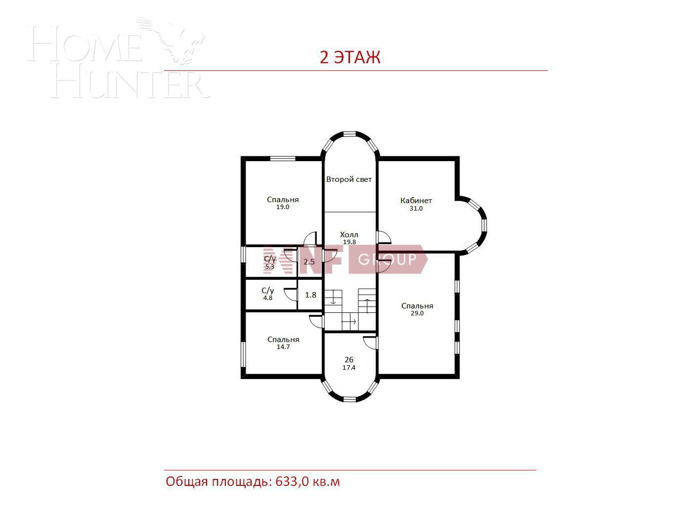 2-этажный коттедж 633 м² с отделкой