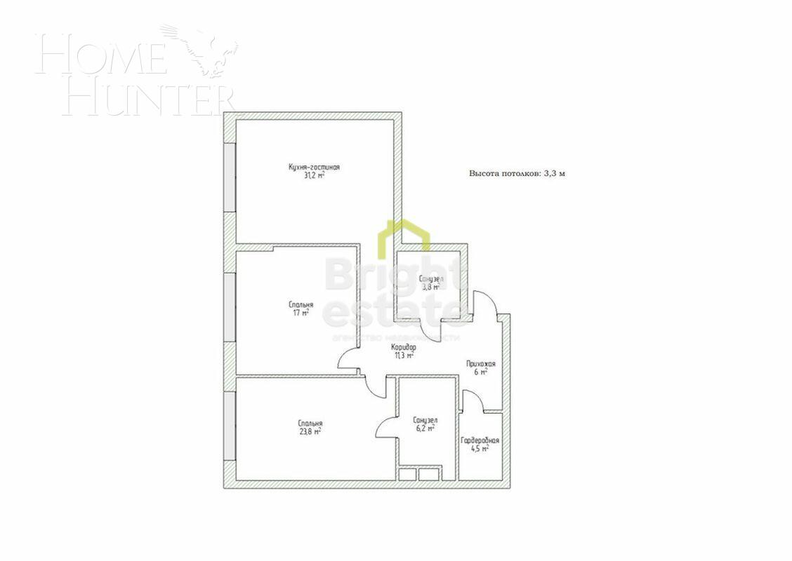 3-КОМН. КВАРТИРА БЕЗ ОТДЕЛКИ 105 М² НА 3 ЭТАЖЕ