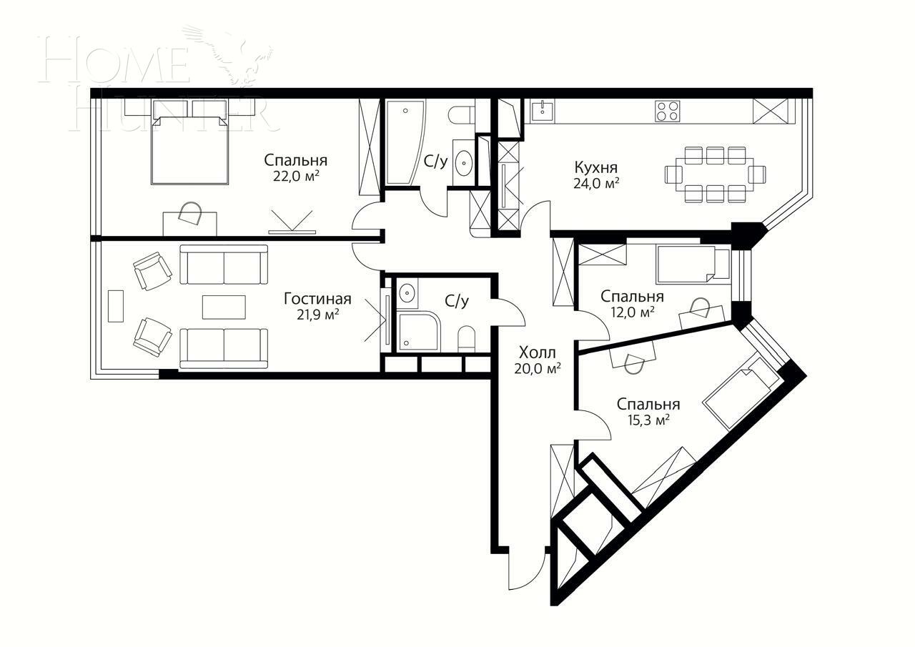 4-КОМН. КВАРТИРА С ОТДЕЛКОЙ 132 М² НА 16 ЭТАЖЕ