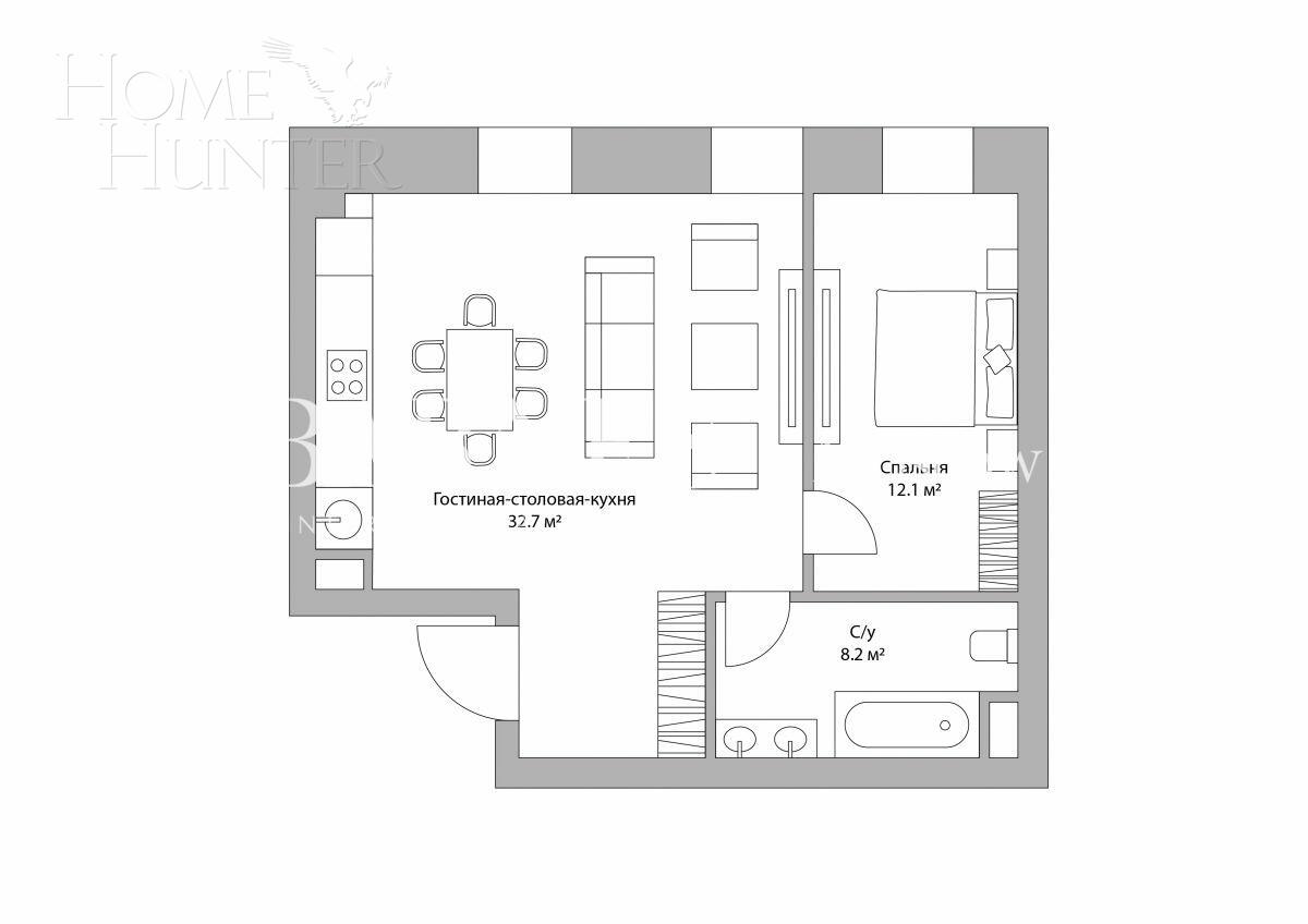 2-КОМН. КВАРТИРА БЕЗ ОТДЕЛКИ 53 М² НА 5 ЭТАЖЕ