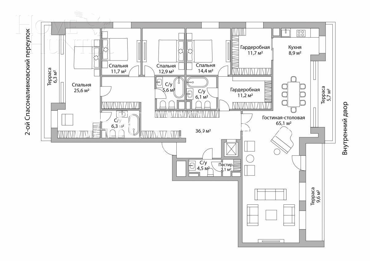 5-КОМН. ПЕНТХАУС БЕЗ ОТДЕЛКИ 270.52 М² НА 7 ЭТАЖЕ