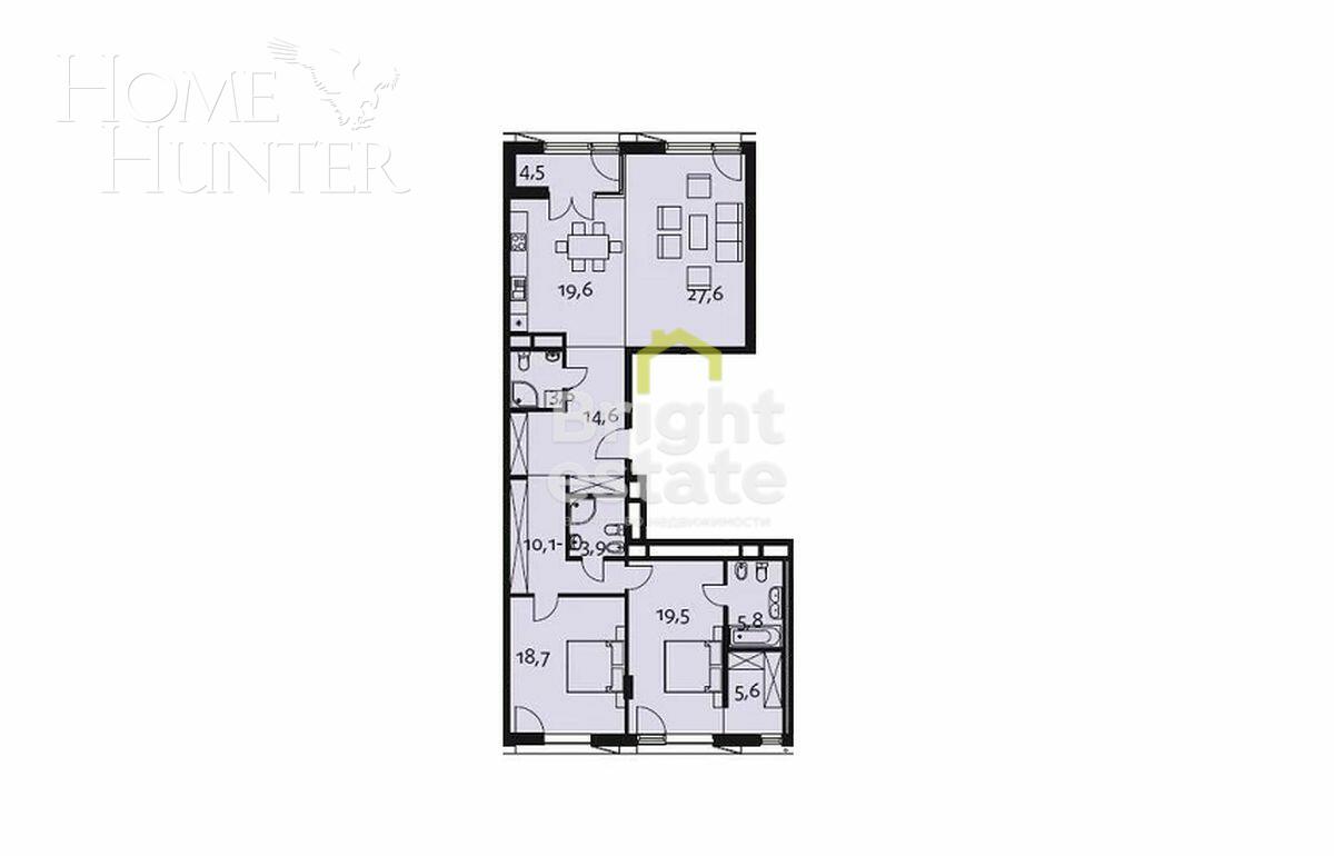 3-КОМН. КВАРТИРА БЕЗ ОТДЕЛКИ 132.3 М² НА 10 ЭТАЖЕ