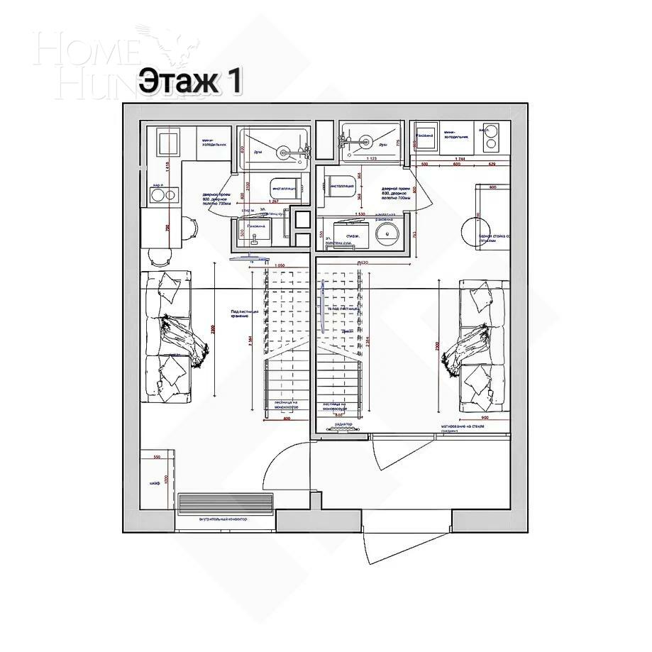 2-УРОВНЕВЫЕ АПАРТАМЕНТЫ С ОТДЕЛКОЙ 57.5 М² НА 1 ЭТАЖЕ