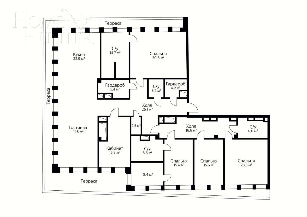 6-КОМН. АПАРТАМЕНТЫ БЕЗ ОТДЕЛКИ 261.4 М² НА 5 ЭТАЖЕ