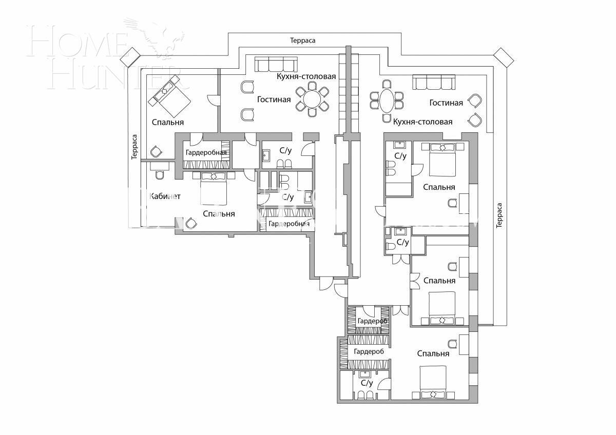 6-КОМН. АПАРТАМЕНТЫ БЕЗ ОТДЕЛКИ 450 М² НА 4 ЭТАЖЕ