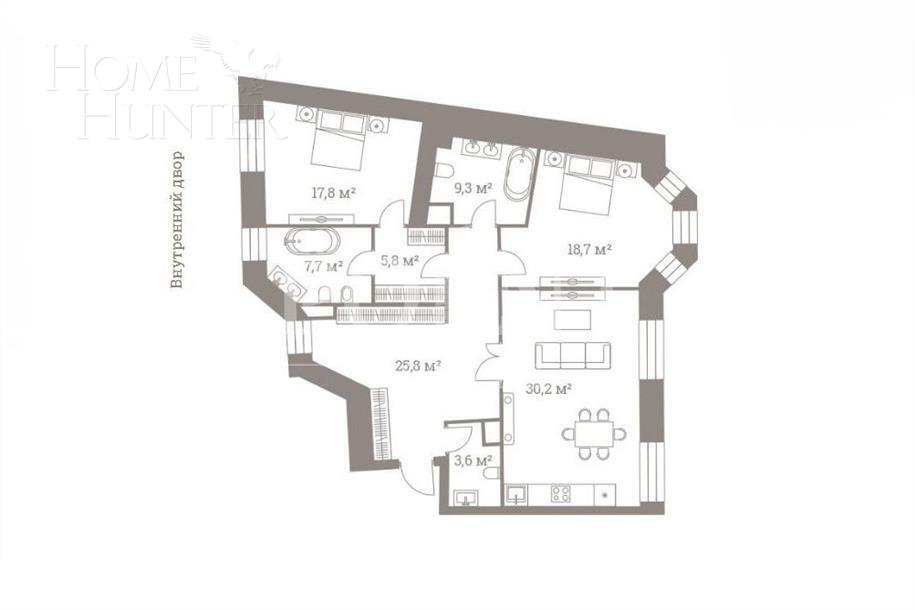 3-КОМН. КВАРТИРА БЕЗ ОТДЕЛКИ 118.9 М² НА 5 ЭТАЖЕ