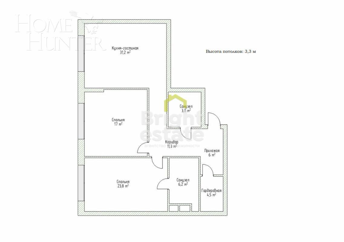 3-КОМН. КВАРТИРА БЕЗ ОТДЕЛКИ 105 М² НА 4 ЭТАЖЕ