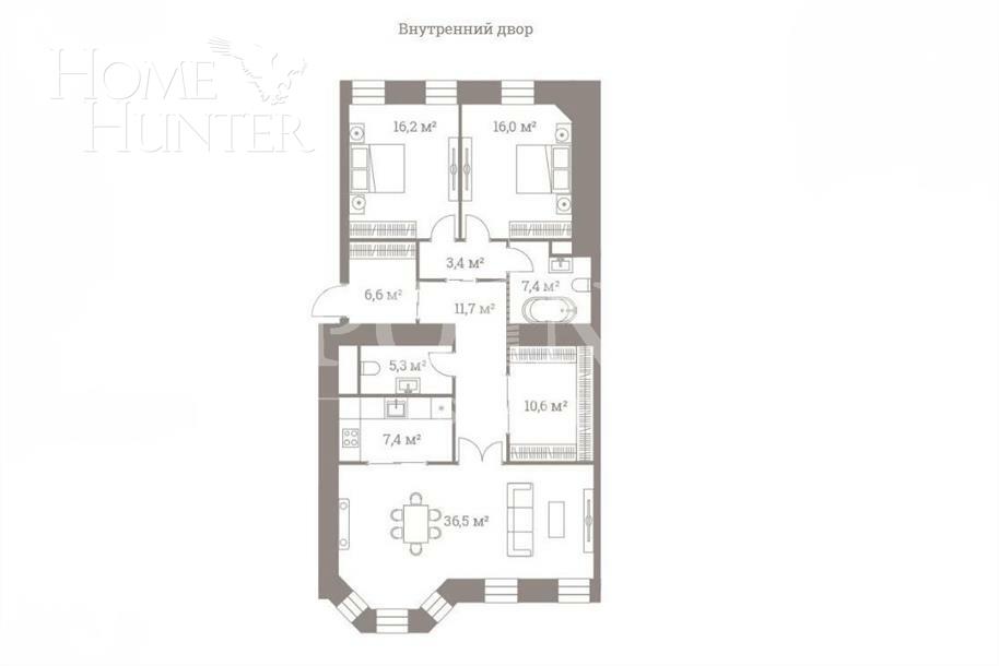 3-КОМН. КВАРТИРА БЕЗ ОТДЕЛКИ 121.1 М² НА 5 ЭТАЖЕ