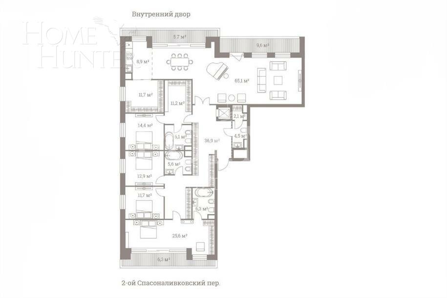 5-КОМН. ПЕНТХАУС БЕЗ ОТДЕЛКИ 225.7 М² НА 7 ЭТАЖЕ