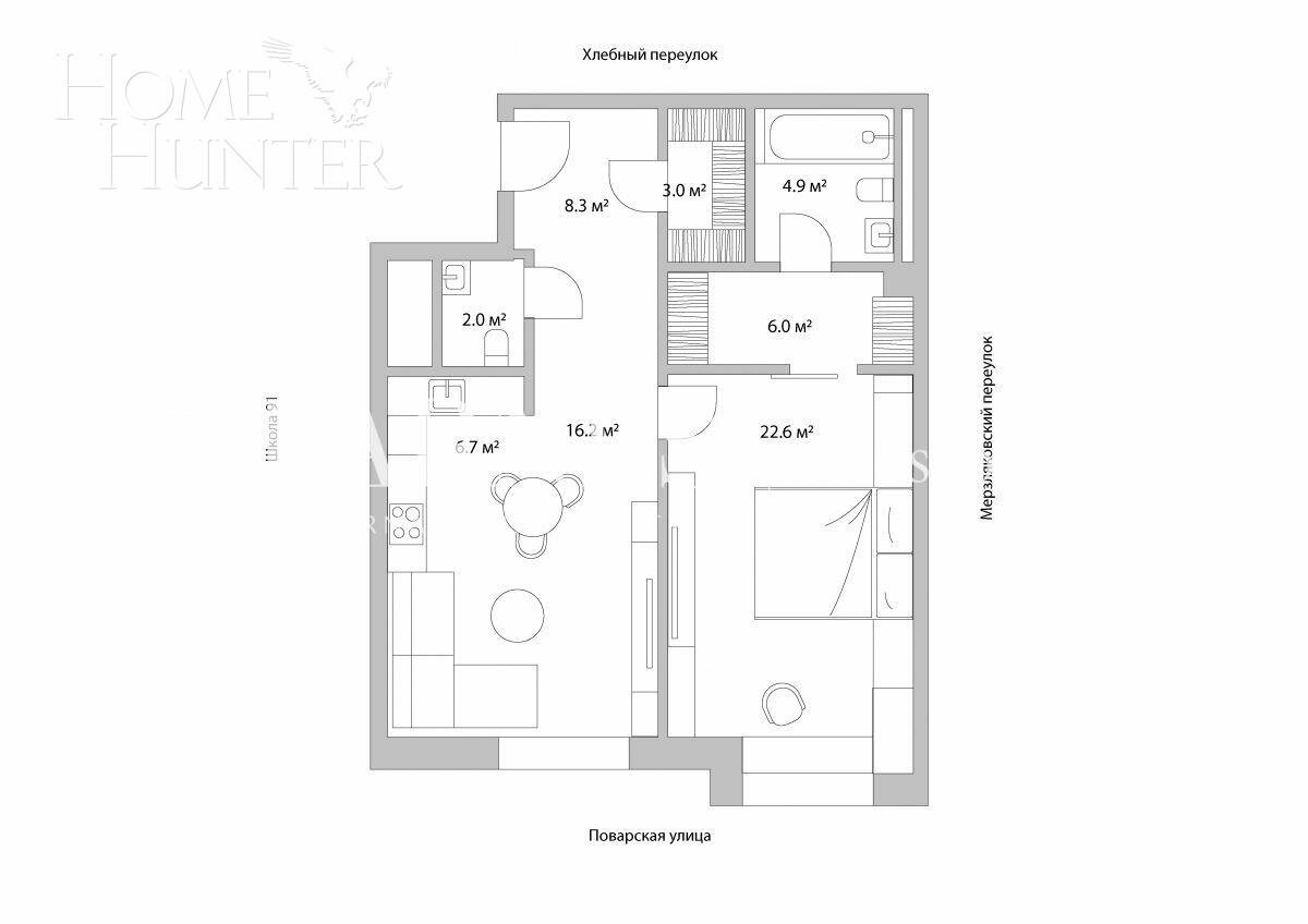 2-КОМН. АПАРТАМЕНТЫ БЕЗ ОТДЕЛКИ 69.7 М² НА 5 ЭТАЖЕ