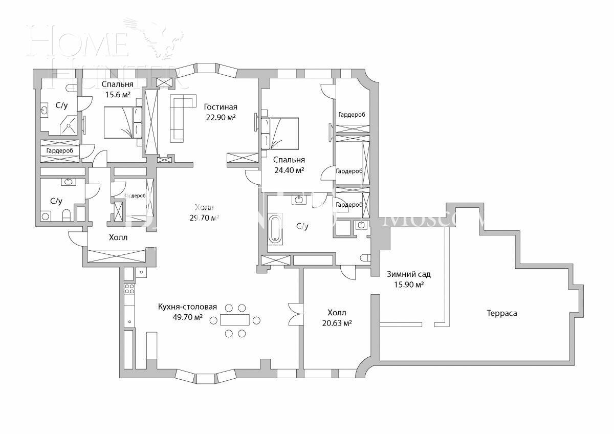 4-КОМН. ПЕНТХАУС С ОТДЕЛКОЙ 258 М² НА 11 ЭТАЖЕ
