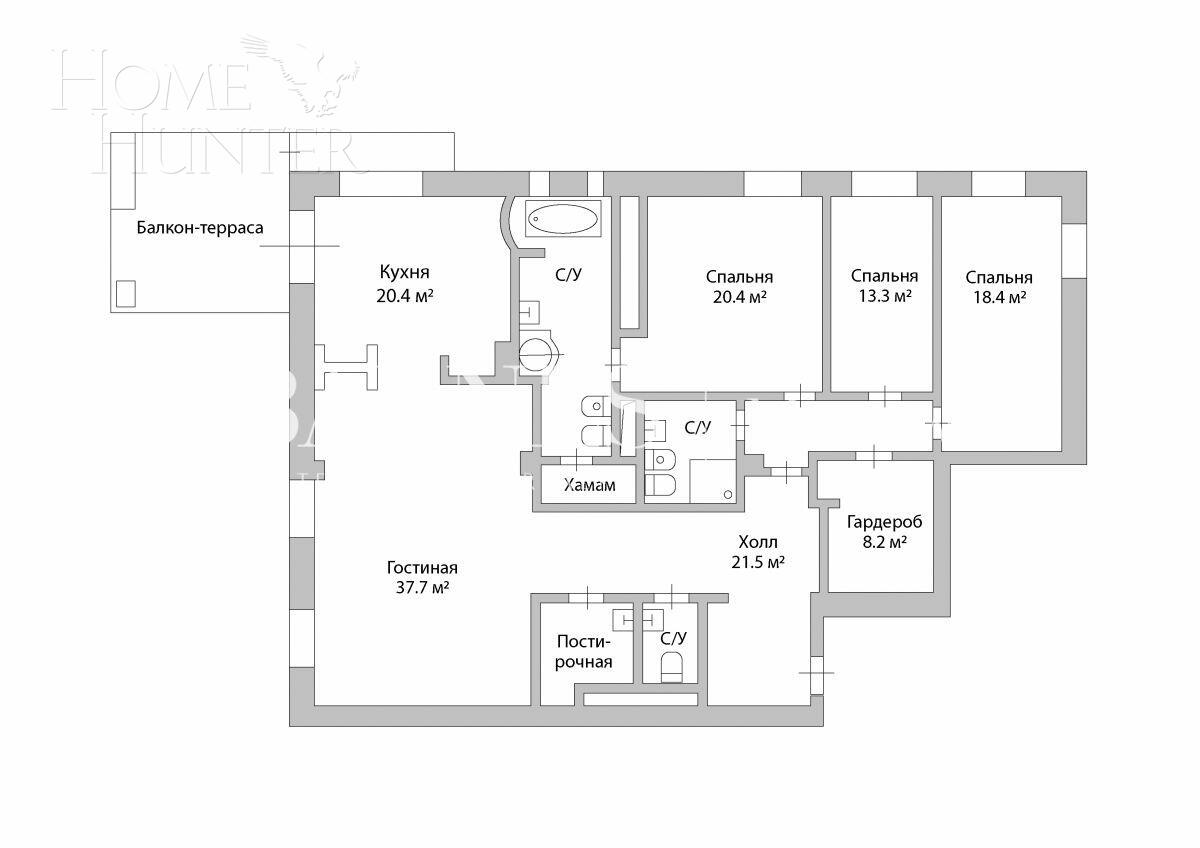 5-КОМН. КВАРТИРА С ОТДЕЛКОЙ 187.8 М² НА 4 ЭТАЖЕ