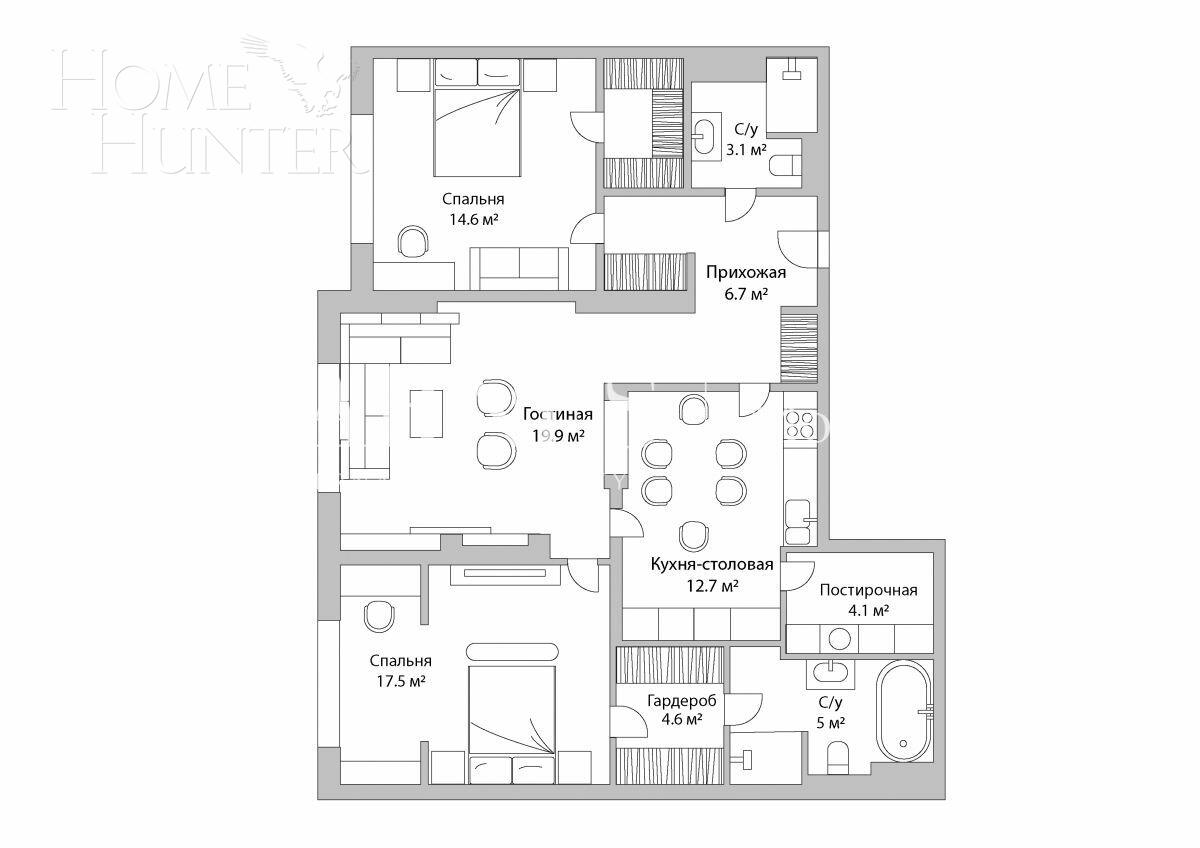 3-КОМН. КВАРТИРА С ОТДЕЛКОЙ 103 М² НА 3 ЭТАЖЕ