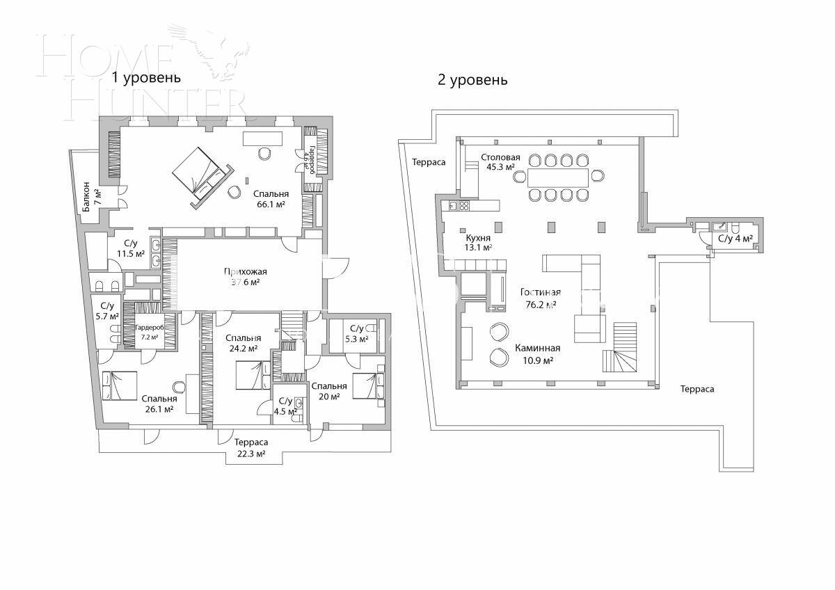 2-УРОВНЕВЫЙ ПЕНТХАУС С ОТДЕЛКОЙ 490 М² НА 7 ЭТАЖЕ