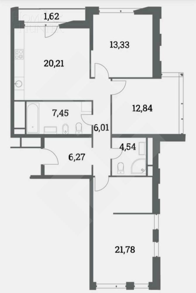 3-КОМН. КВАРТИРА БЕЗ ОТДЕЛКИ 93 М² НА 7 ЭТАЖЕ
