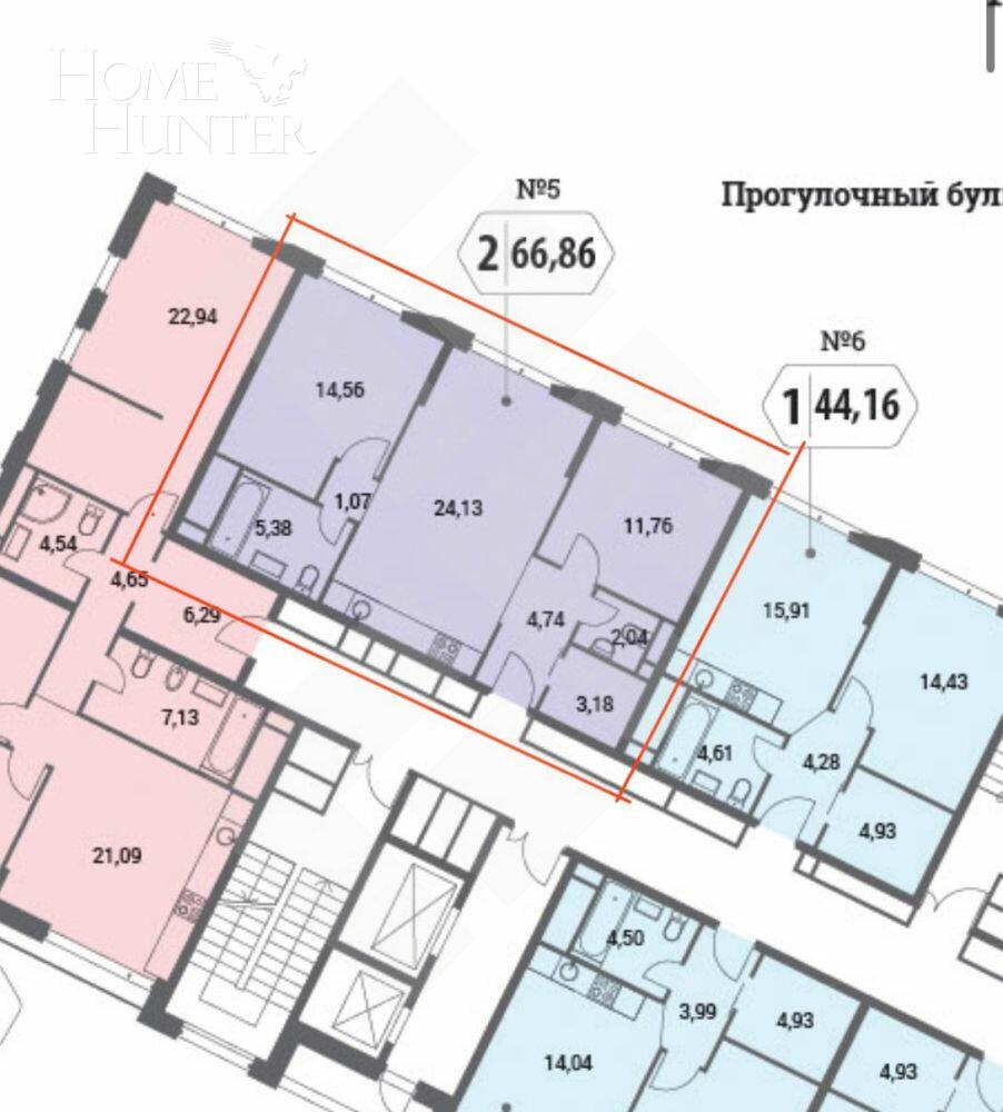 2-КОМН. КВАРТИРА БЕЗ ОТДЕЛКИ 66.86 М² НА 4 ЭТАЖЕ