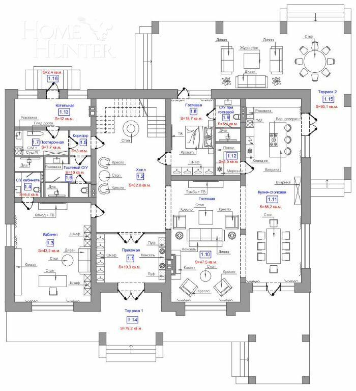 2-этажный коттедж 460 м² без отделки