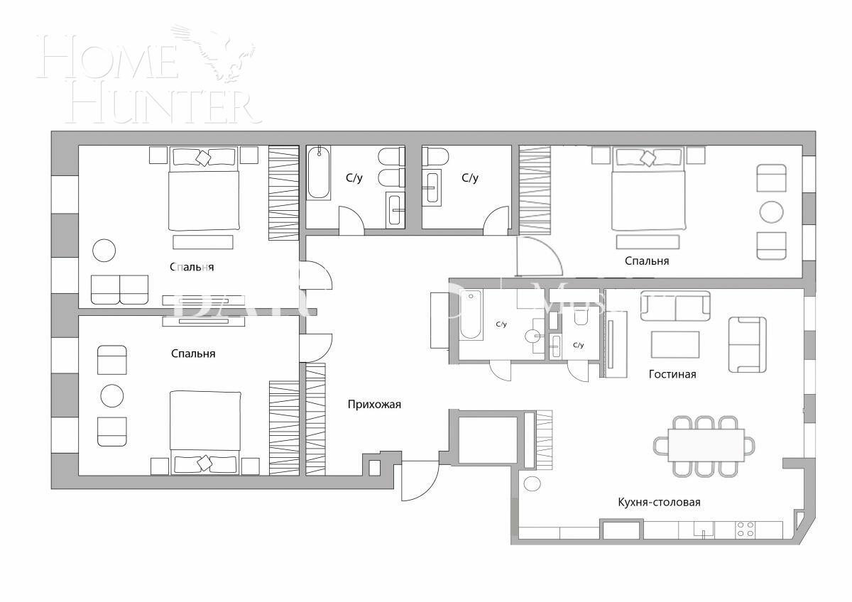 4-КОМН. КВАРТИРА БЕЗ ОТДЕЛКИ 210.5 М² НА 3 ЭТАЖЕ