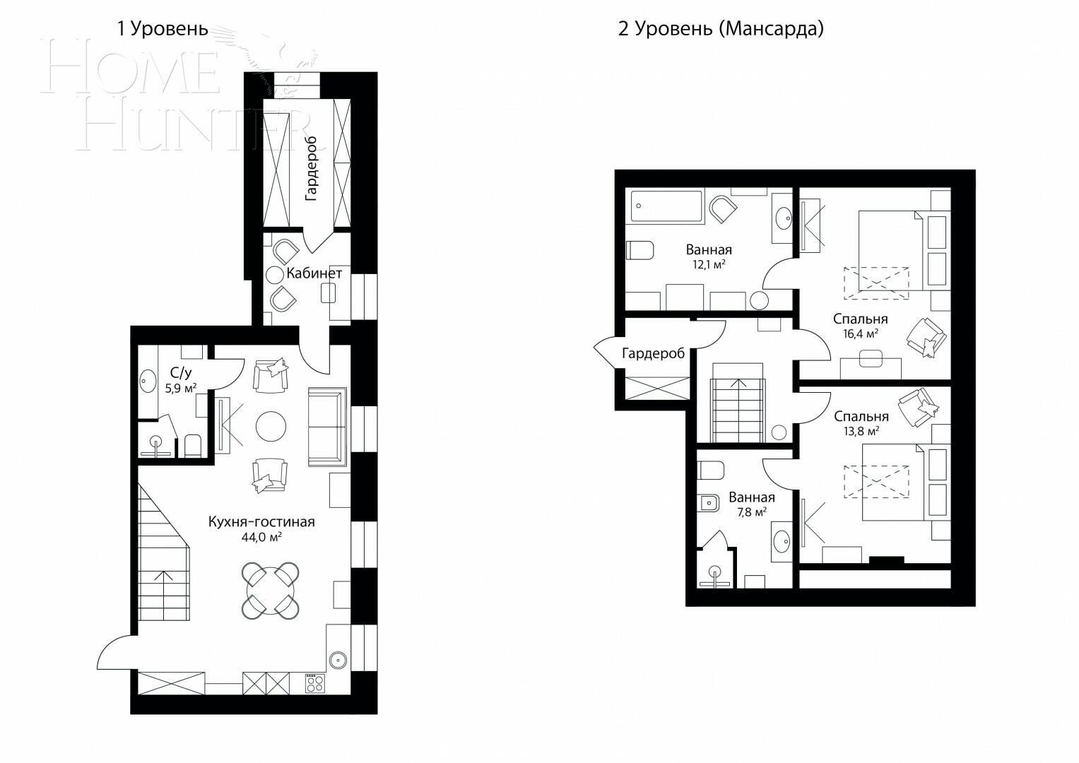 2-УРОВНЕВАЯ КВАРТИРА С ОТДЕЛКОЙ 129.3 М² НА 7 ЭТАЖЕ