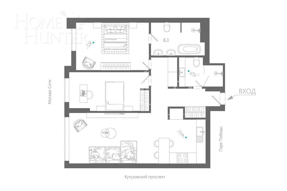 3-КОМН. АПАРТАМЕНТЫ С ОТДЕЛКОЙ 83.6 М² НА 22 ЭТАЖЕ