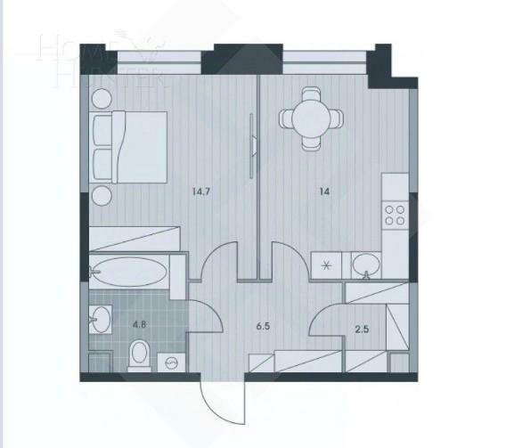 1-КОМН. КВАРТИРА С ОТДЕЛКОЙ 47 М² НА 21 ЭТАЖЕ