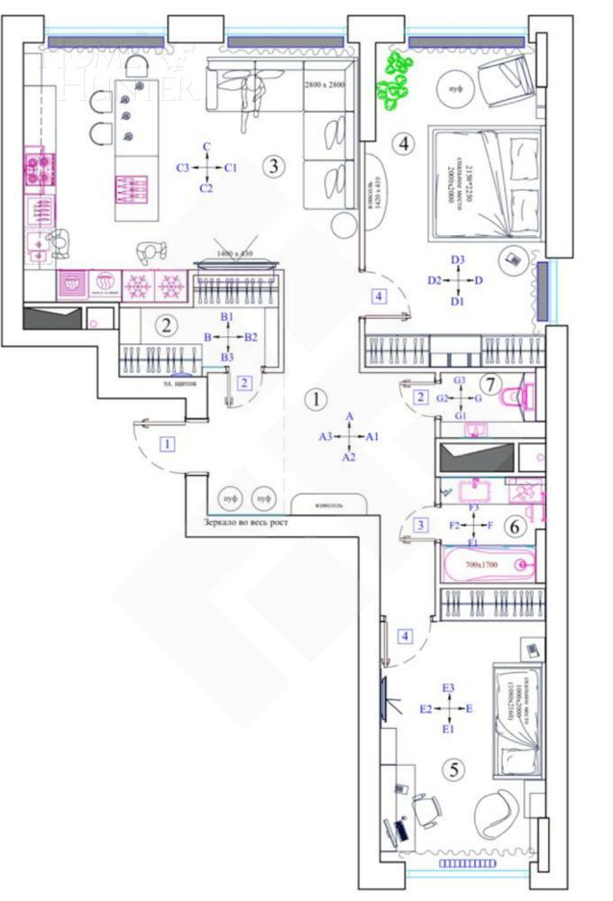 3-КОМН. КВАРТИРА С ОТДЕЛКОЙ 88.1 М² НА 21 ЭТАЖЕ
