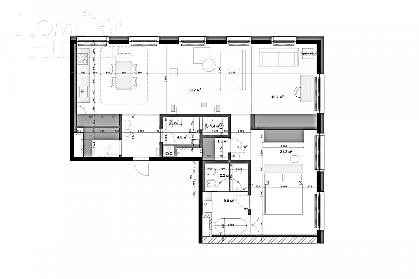 2-КОМН. АПАРТАМЕНТЫ С ОТДЕЛКОЙ 110 М² НА 5 ЭТАЖЕ