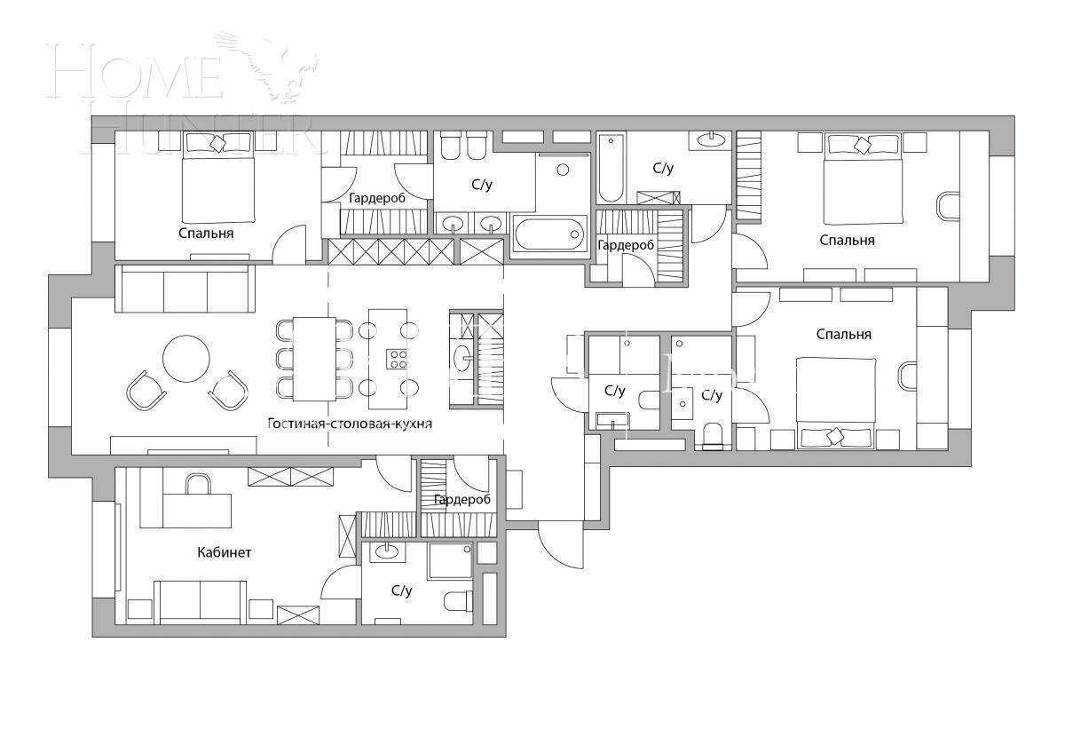 5-КОМН. КВАРТИРА С ОТДЕЛКОЙ 192 М² НА 4 ЭТАЖЕ