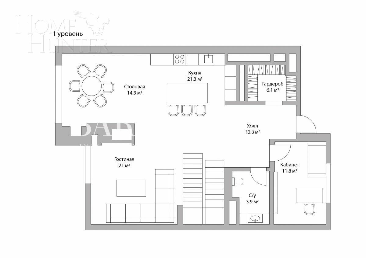 4-УРОВНЕВЫЙ ТАУНХАУС БЕЗ ОТДЕЛКИ 420 М² НА 1 ЭТАЖЕ