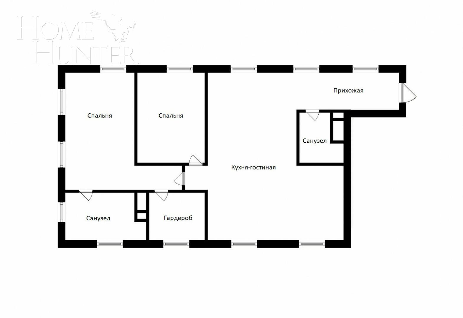 3-КОМН. АПАРТАМЕНТЫ БЕЗ ОТДЕЛКИ 110 М² НА 6 ЭТАЖЕ