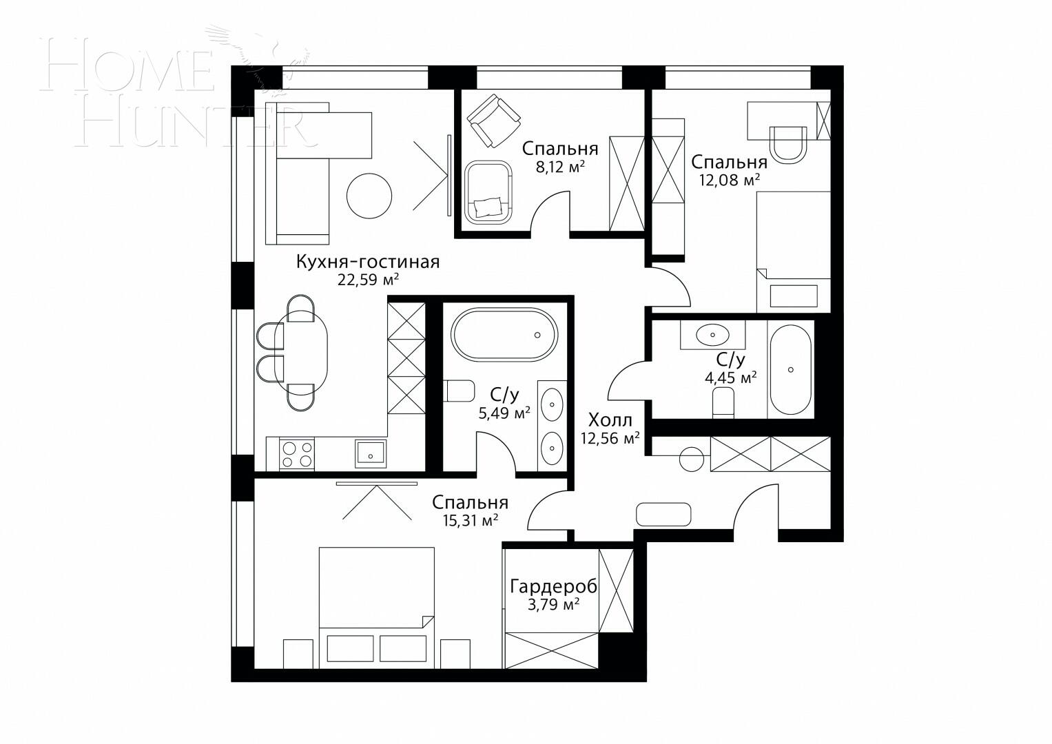 4-КОМН. КВАРТИРА С ОТДЕЛКОЙ 88 М² НА 10 ЭТАЖЕ