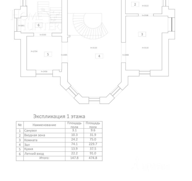 2-этажный коттедж 577.9 м² без отделки