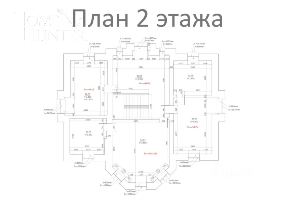 2-этажный коттедж 577.9 м² без отделки