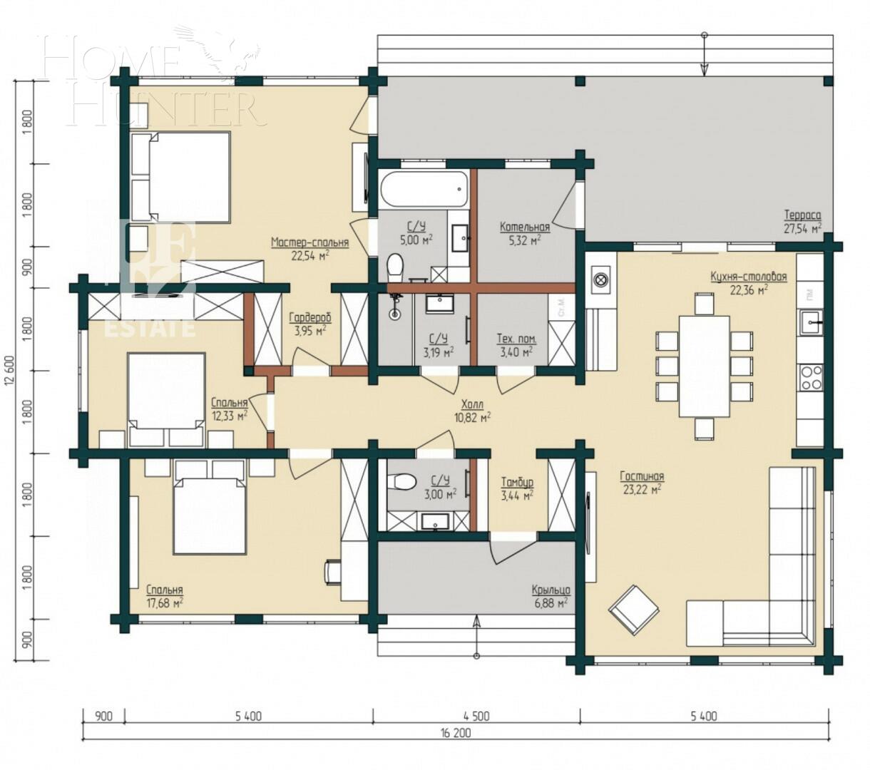 1-этажный коттедж 180 м² с отделкой