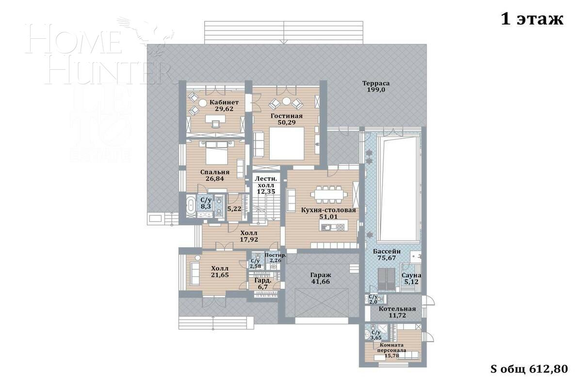 2-этажный коттедж 961 м² с отделкой
