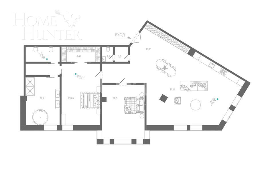 5-КОМН. АПАРТАМЕНТЫ БЕЗ ОТДЕЛКИ 207.9 М² НА 5 ЭТАЖЕ