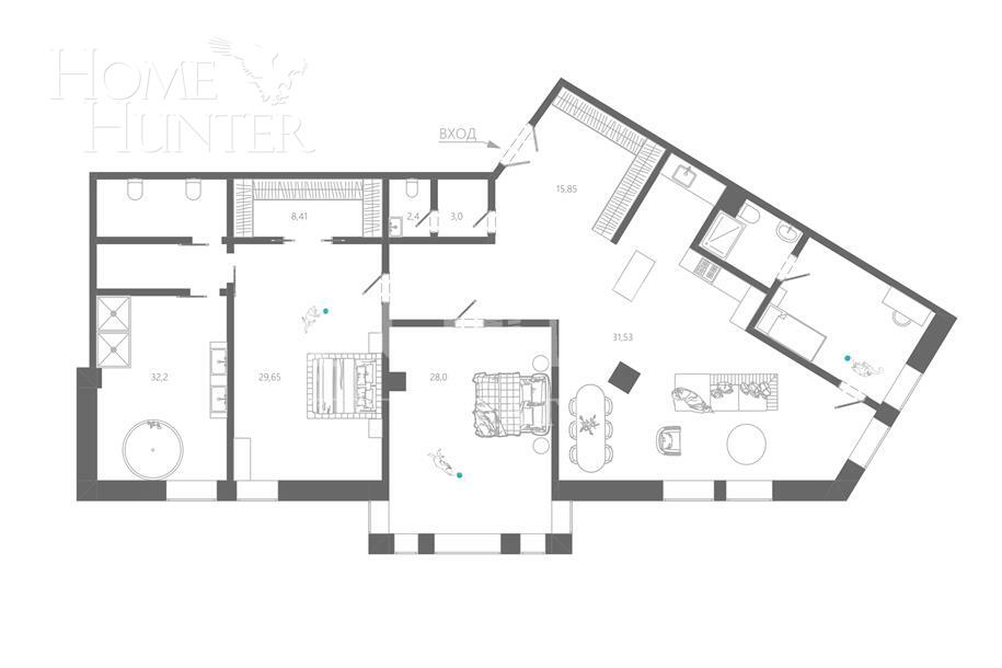 5-КОМН. АПАРТАМЕНТЫ БЕЗ ОТДЕЛКИ 207.9 М² НА 5 ЭТАЖЕ