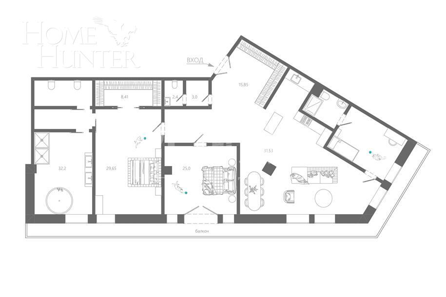 3-КОМН. АПАРТАМЕНТЫ БЕЗ ОТДЕЛКИ 204.6 М² НА 6 ЭТАЖЕ