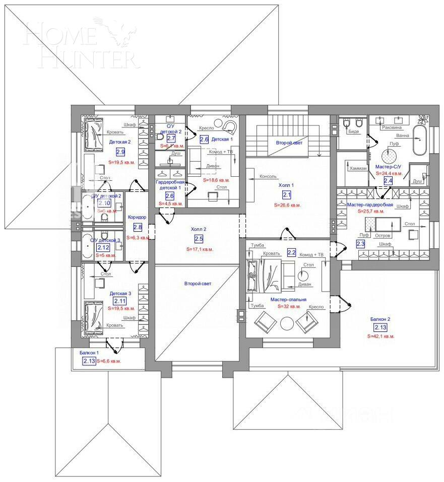 2-этажный коттедж 460 м² без отделки