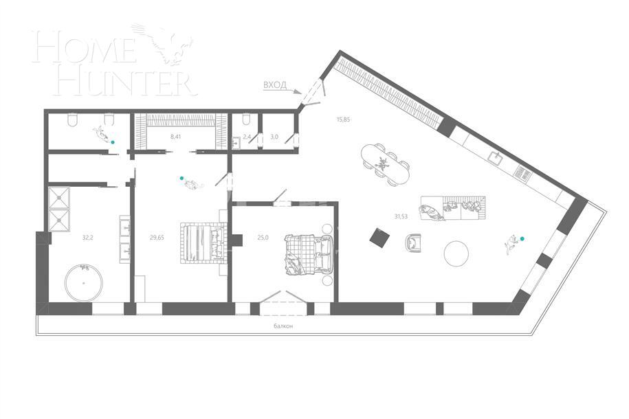 3-КОМН. АПАРТАМЕНТЫ БЕЗ ОТДЕЛКИ 204.6 М² НА 6 ЭТАЖЕ