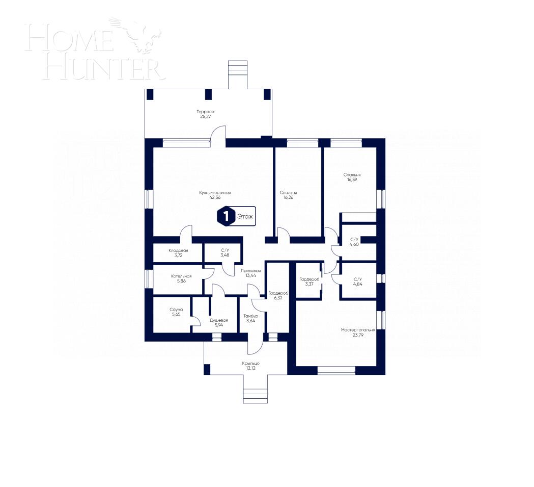 1-этажный коттедж 197.45 м² без отделки
