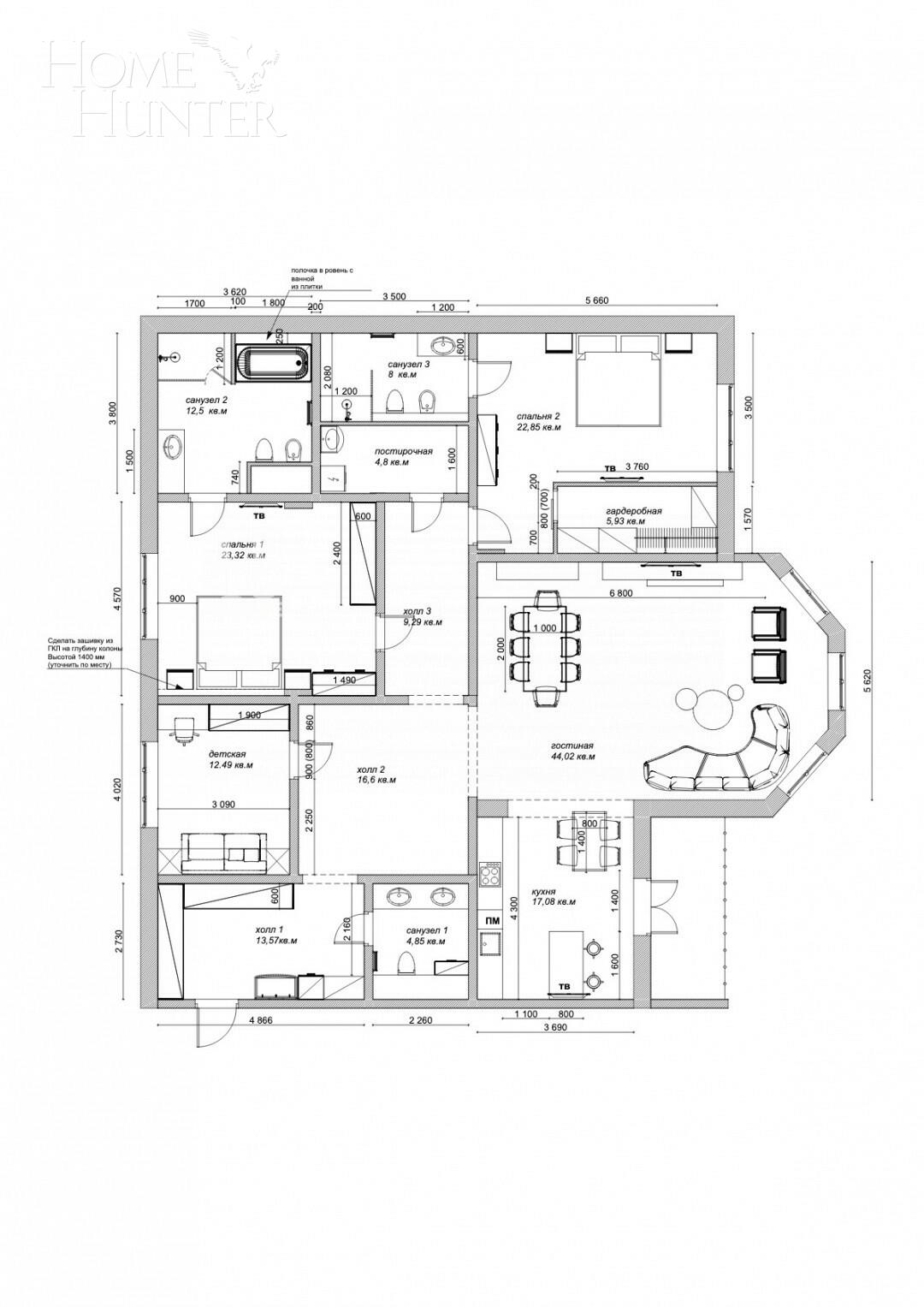 4-КОМН. КВАРТИРА С ОТДЕЛКОЙ 197.3 М² НА 4 ЭТАЖЕ