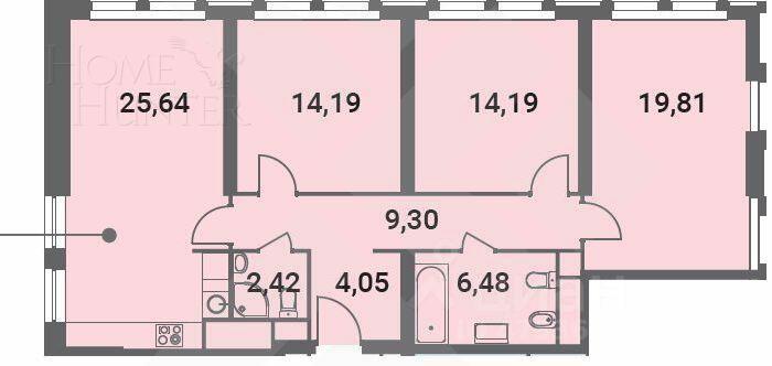 3-КОМН. КВАРТИРА БЕЗ ОТДЕЛКИ 96 М² НА 27 ЭТАЖЕ